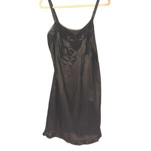 Komar Black Lace Trim Full Slip 38 Average Made in USA Nylon Silky Vintage Retro